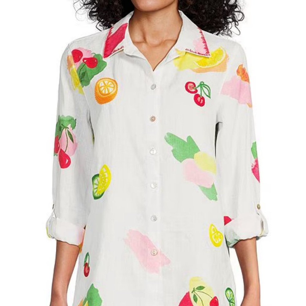John Mark embroidered fruit print